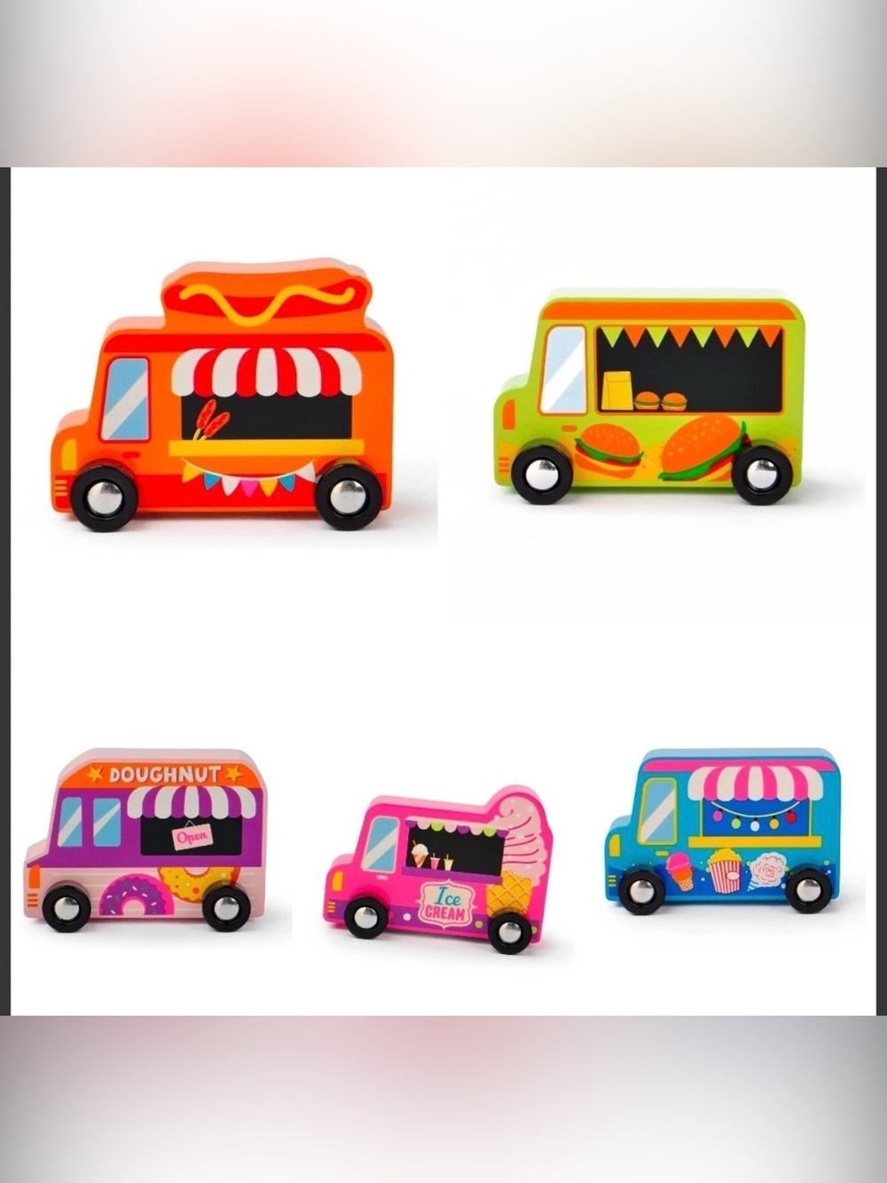 Target Bullseye Playground Summer Wood Food Trucks Toy Set of 5 Tier Tray Decor